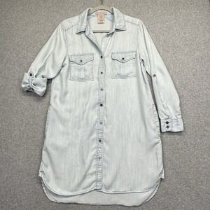 Philosophy Shirt‎ Dress Womens S Tencel Chambray Tunic Roll Tab Long Sleeves
